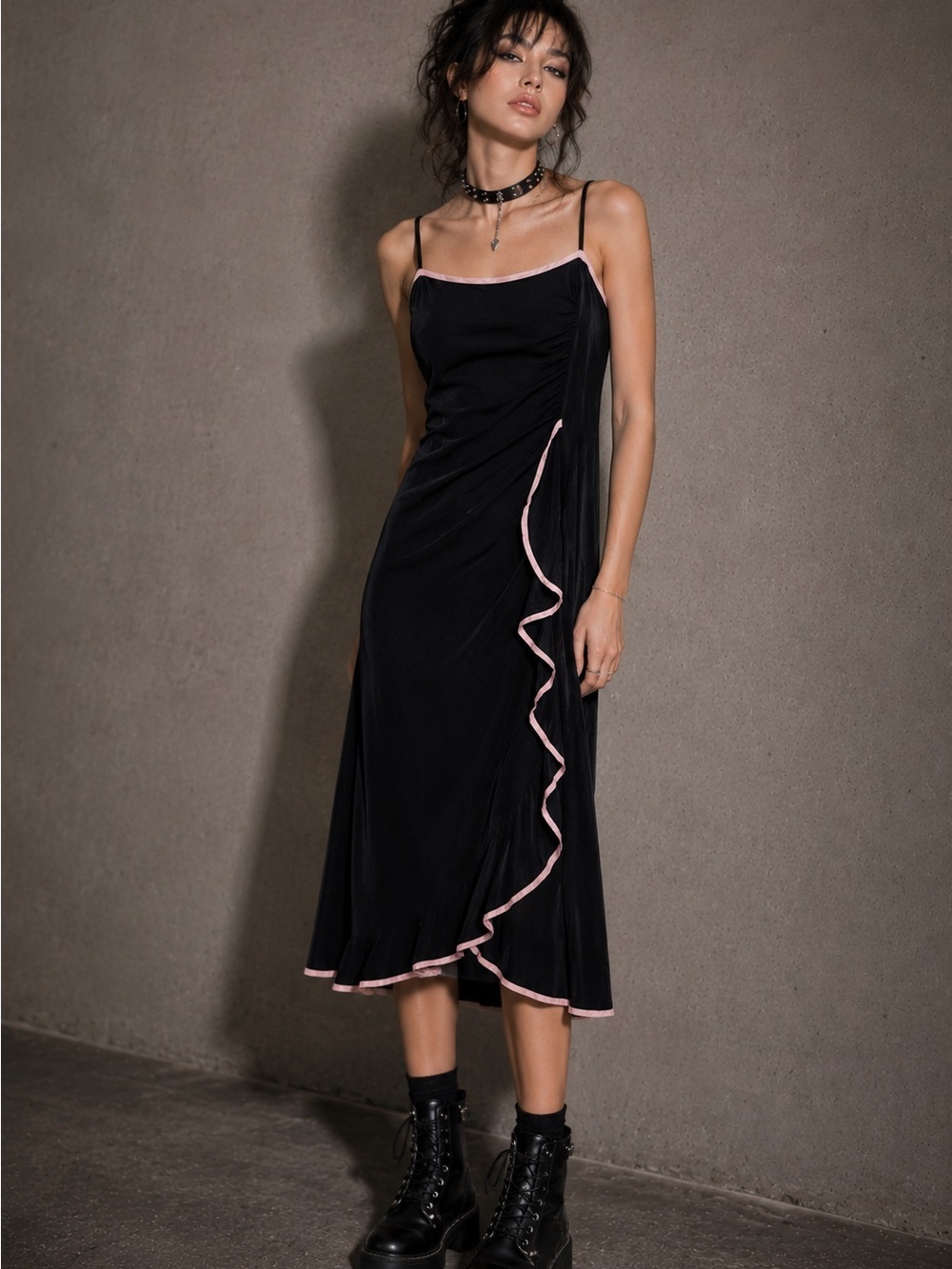 Taboo Y2K Formal Cyber Punk Ruffle Pink Dress Whimsigoth Grunge
